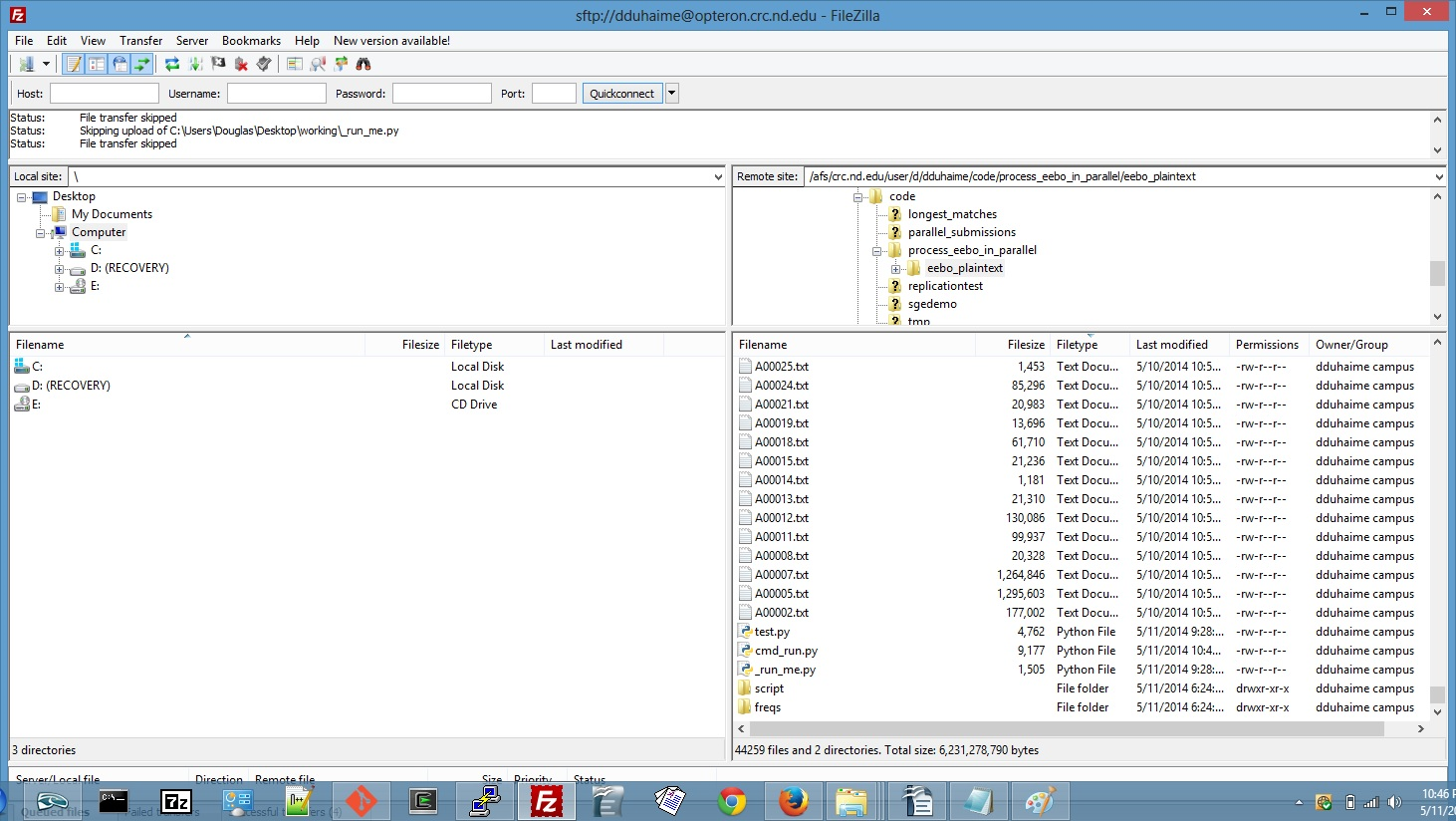 Screenshot showing all files required for batch processing on SGE.