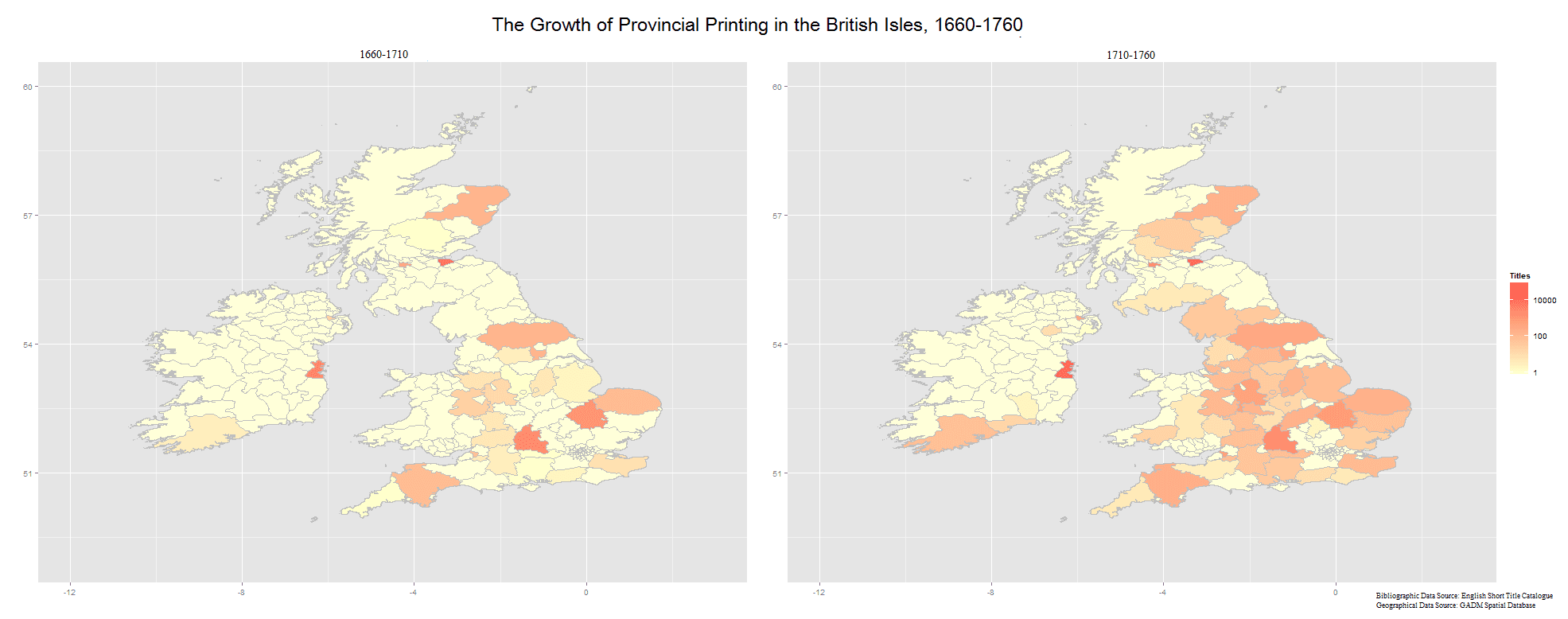 Visualization of English printing before and after the Act of Anne.