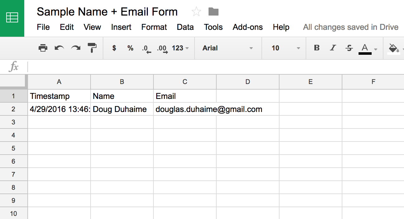 Google Sheet with data received from POST request