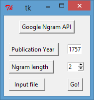 Screenshot of a Google Ngram API compiled with Tkinter.